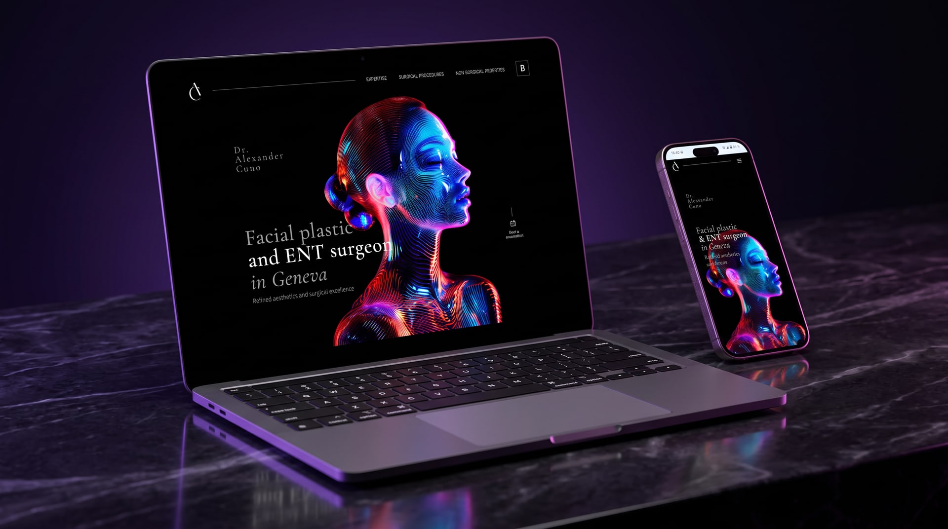 Dr. Alexander Cuno website on a laptop and smartphone after its Morpheon revamp