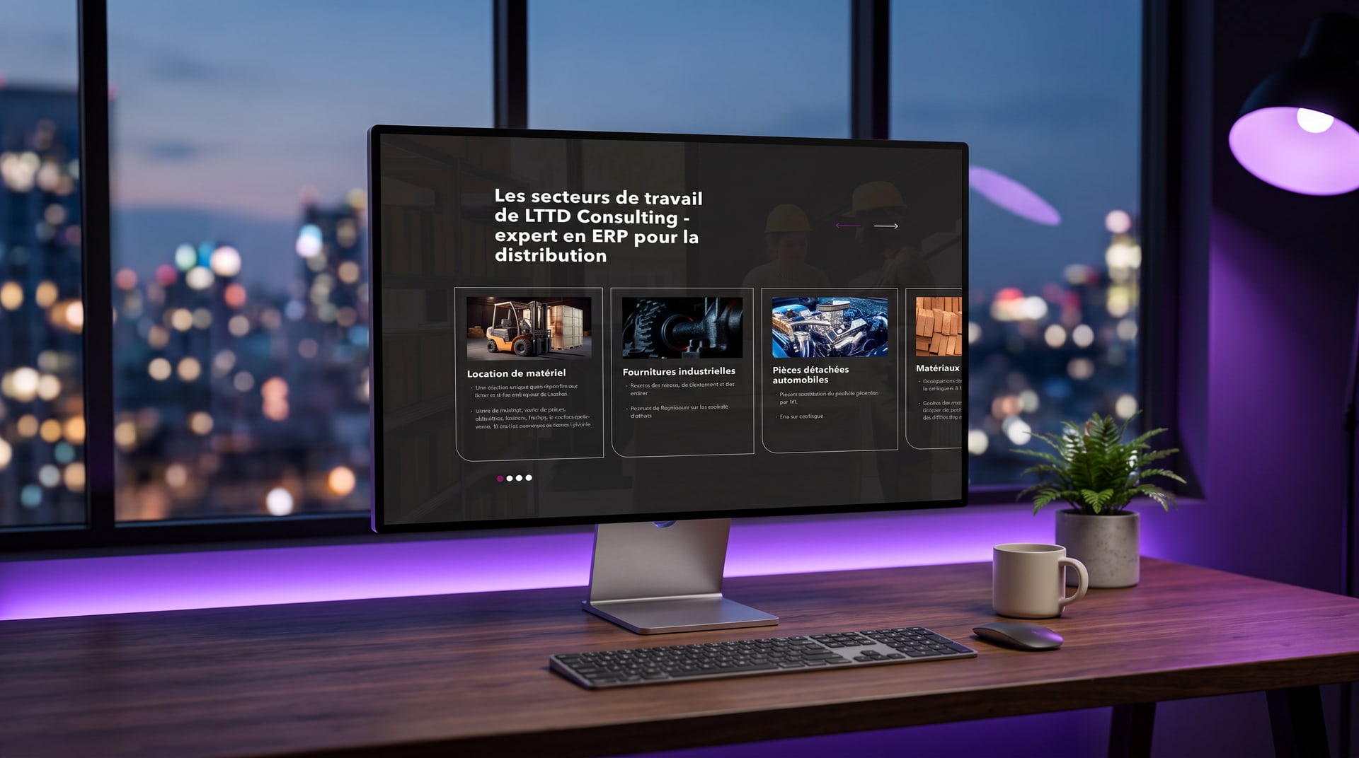 LTTD Consulting WordPress website on a desktop monitor in a modern studio