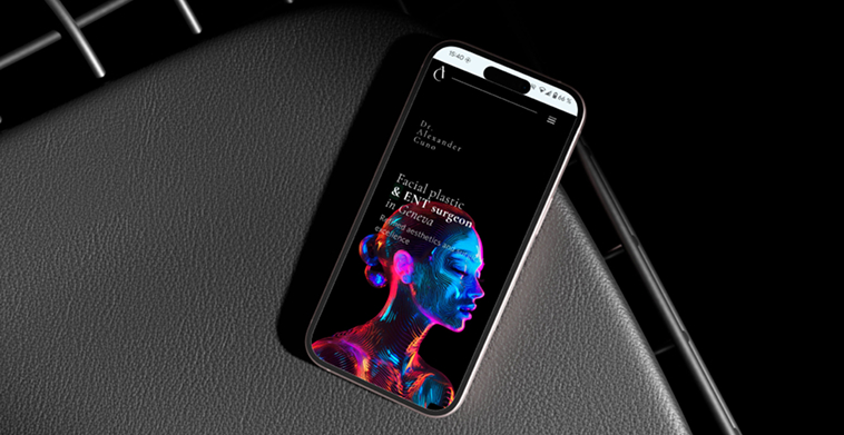 Dr. Alexander Cuno website on a smartphone, showing the mobile homepage designed by Morpheon